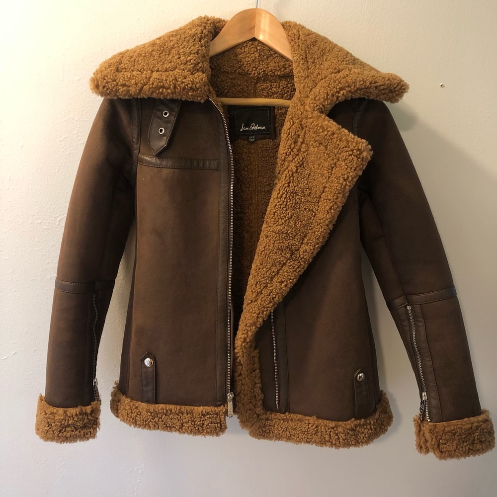 Sam Edelman Faux Suede & Faux Leather Sherpa Lined Jacket 🤎 Size XXS